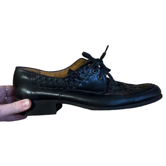 Vintage Black Leather Weaved Loafers Size 8.5 - Picture 3 of 6